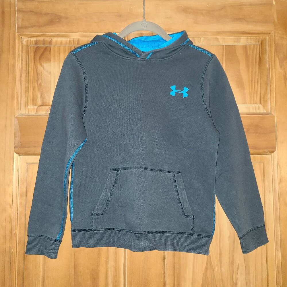 Boys Under Armour Loose Gray/Blue Pullover Hooded Sweatshirt